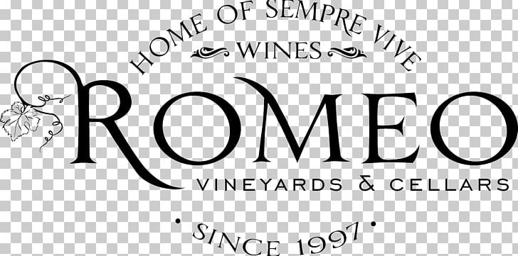 Winery Common Grape Vine Logo Romeo Vineyards & Cellars PNG, Clipart, Area, Area M, Black, Black And White, Brand Free PNG Download