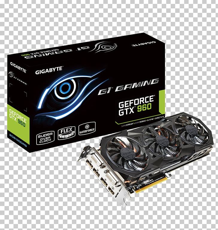 Graphics Cards & Video Adapters NVIDIA GeForce GTX 960 Gigabyte Technology Gigabyte GV-N960WF2OC-4GD Graphics Card PNG, Clipart, Cable, Computer Component, Electronic Device, Electronics, Electronics Accessory Free PNG Download
