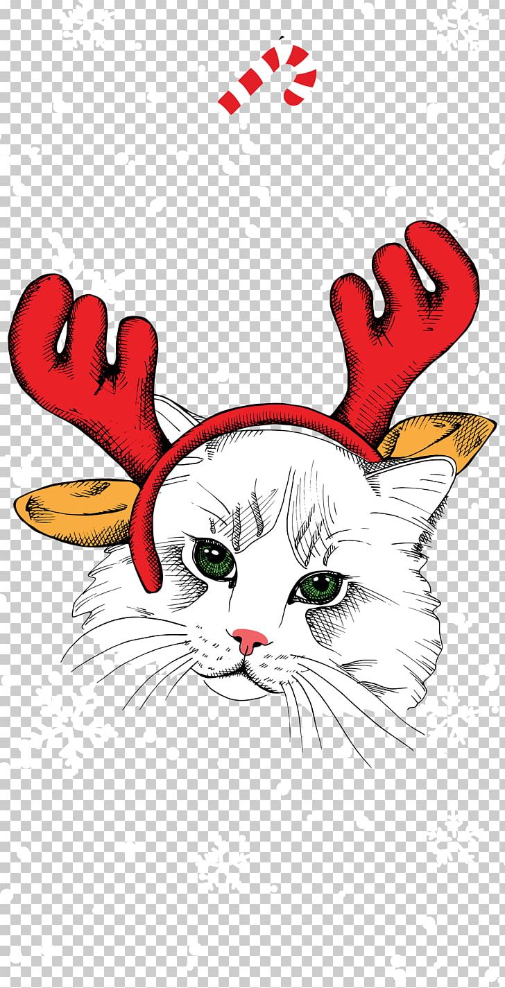 Whiskers Kitten Cat Reindeer Christmas PNG, Clipart, Animals, Antler, Art, Bag, Carnivoran Free PNG Download