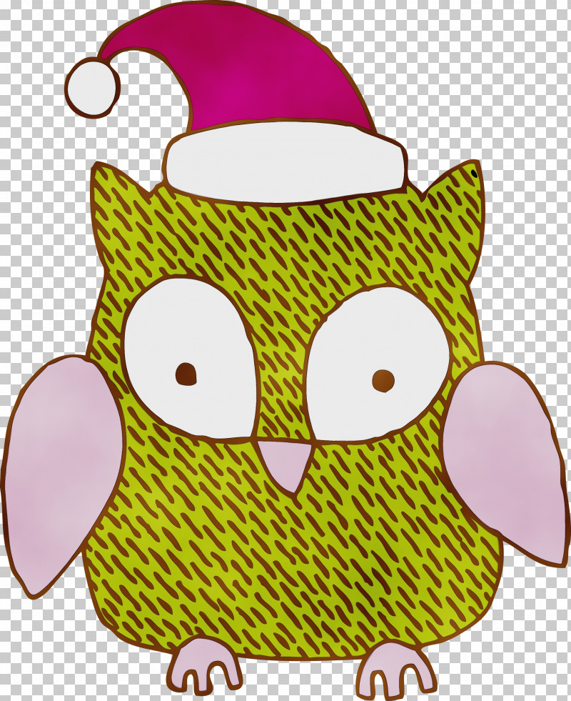 Owl Pink Cartoon Yellow Headgear PNG, Clipart, Bird Of Prey, Cartoon, Cartoon Owl, Christmas Animal, Christmas Owl Free PNG Download