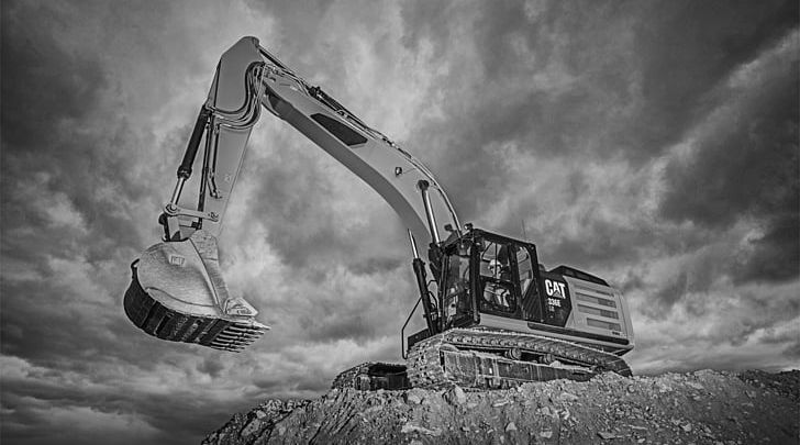 Caterpillar Inc. Excavator Heavy Machinery Bucket Hydraulics PNG, Clipart, Black And White, Bucket, Bulldozer, Caterpillar Inc, Cloud Free PNG Download