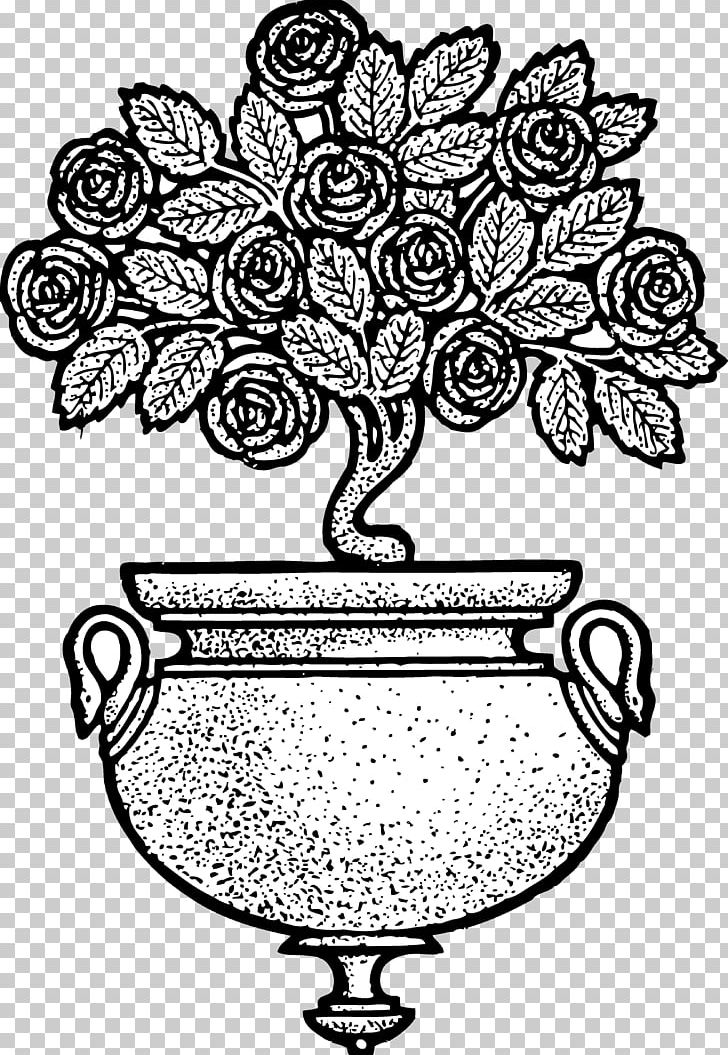 Floral Design Flowerpot Drawing PNG, Clipart, Area, Art, Black And White, Drawing, Flora Free PNG Download
