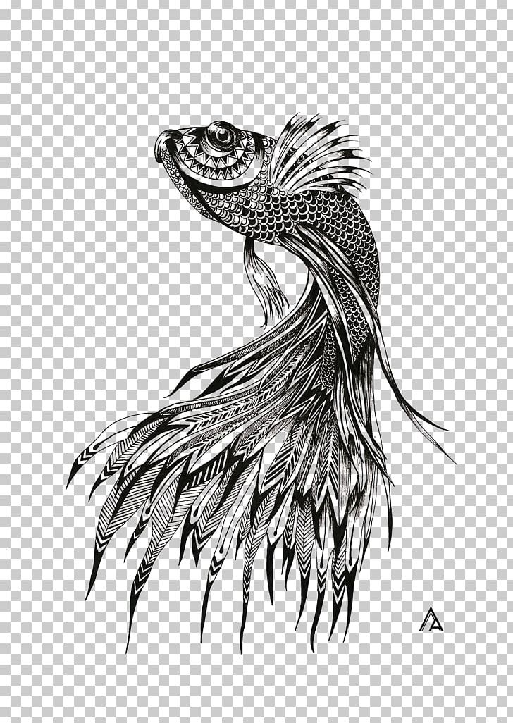 Siamese Fighting Fish Goldfish Drawing Tattoo Koi PNG, Clipart, Art, Beak, Bettas, Bird, Bird Of Prey Free PNG Download