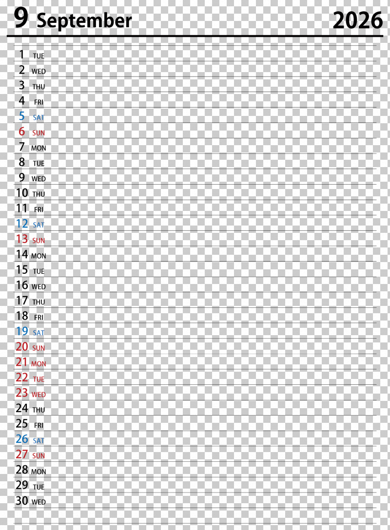 September 2026 Calendar September 2026 Monthly Calendar PNG, Clipart