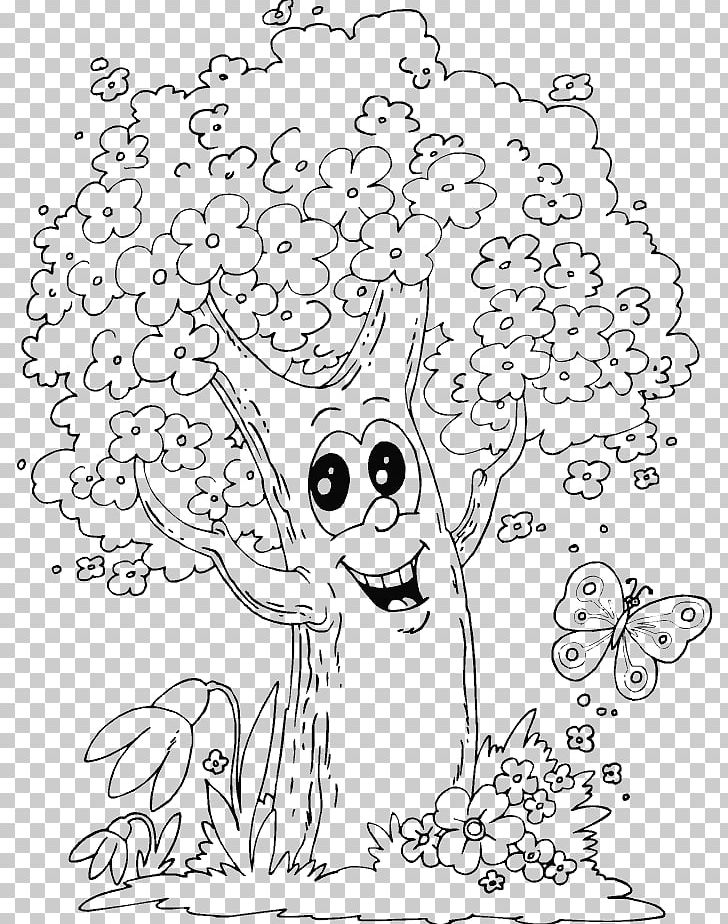 Coloring Book Tree Drawing Spring Pine PNG, Clipart, Area, Autumn, Black, Black And White, Branch Free PNG Download