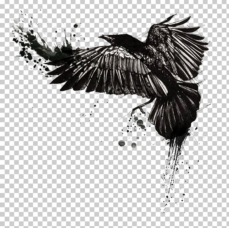 Tattoo Common Raven Trash Polka Crow PNG, Clipart, Animals, Beak, Bird, Bird Of Prey, Black And White Free PNG Download