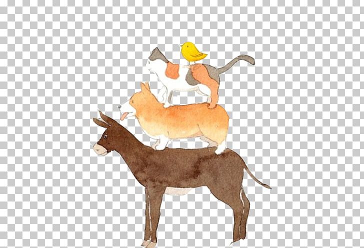 Town Musicians Of Bremen Watercolor Painting Illustration PNG, Clipart, Animals, Cat, Cattle Like Mammal, Cat Vector, Chicken Free PNG Download