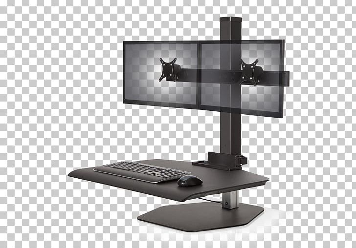 Sit-stand Desk Multi-monitor Standing Desk Workstation Monitor Mount PNG, Clipart, Angle, Computer, Computer Desk, Computer Monitor, Computer Monitor Accessory Free PNG Download