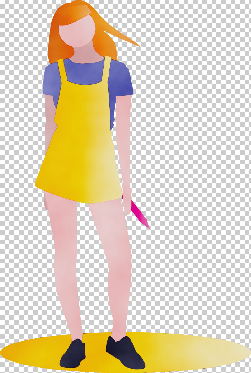 Yellow Standing Costume Fashion Design PNG, Clipart, Costume, Fashion Design, Fashion Girl, Paint, Standing Free PNG Download