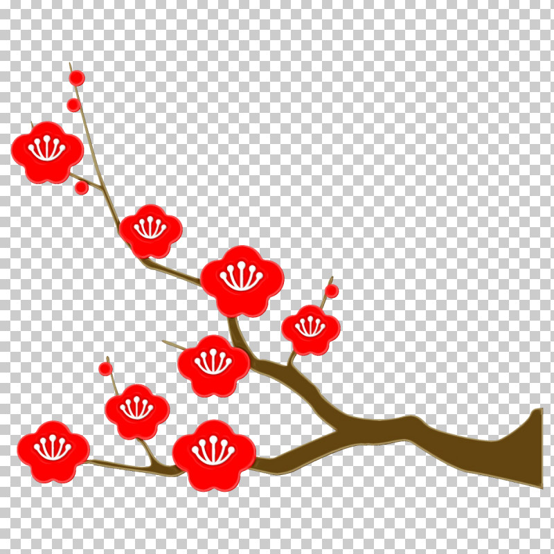 Red Branch Plant Flower Twig PNG, Clipart, Branch, Flower, Paint, Plant, Plant Stem Free PNG Download