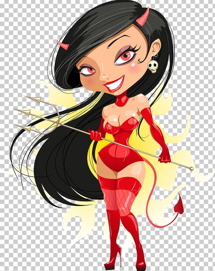 Devil Woman Pin-up Girl PNG, Clipart, Art, Beauty, Black Hair, Brown Hair, Cartoon Free PNG Download