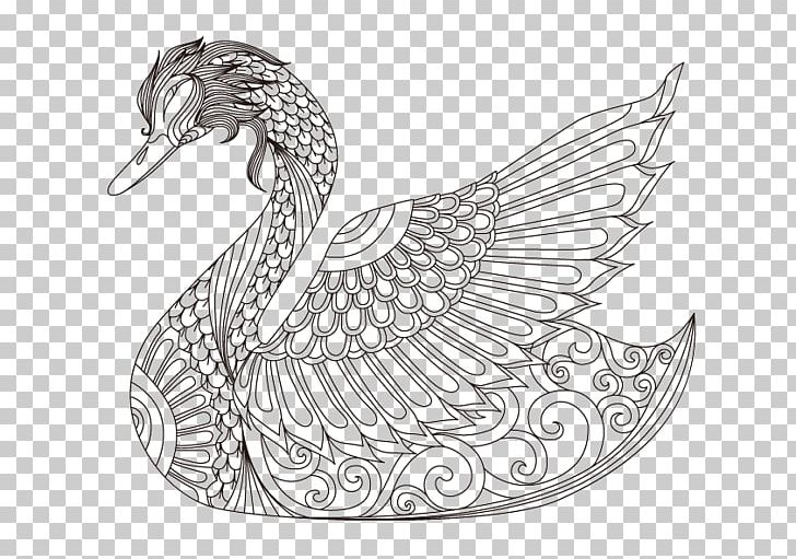 Cygnini Goose Drawing Coloring Book PNG, Clipart, Adult, Animals, Art, Bird, Black And White Free PNG Download