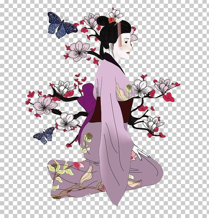 Japan Geisha Drawing Illustration PNG, Clipart, Cherry, Fashion Illustration, Fictional Character, Flower, Free Logo Design Template Free PNG Download