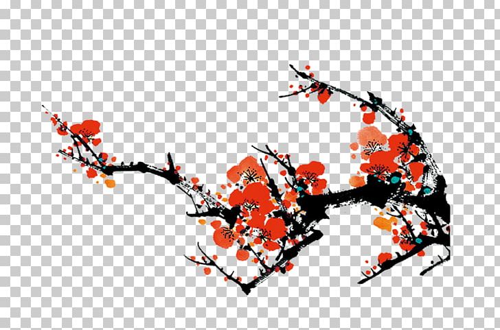 Plum Blossom Ink Wash Painting PNG, Clipart, Branch, Chinese, Chinese Style, Chinoiserie, Color Ink Free PNG Download