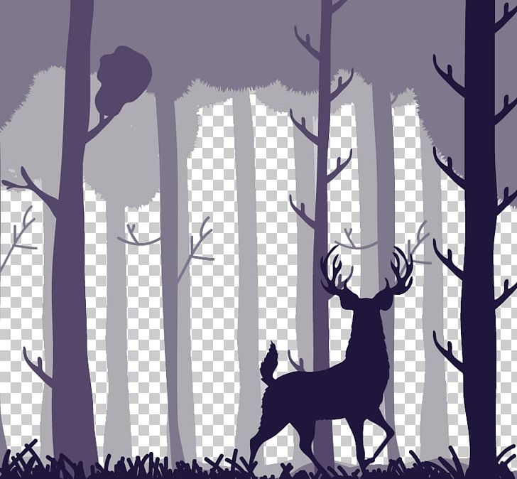 Trees And Deer Silhouette Forest PNG, Clipart, Antler, Cartoon, Christmas Deer, Computer Wallpaper, Deer Antlers Free PNG Download