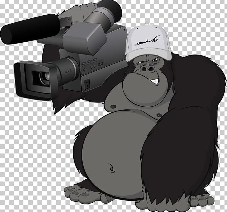 Gorilla Ape Chimpanzee Primate Cartoon PNG, Clipart, Animals, Camer, Cameraman, Cameraman Logo, Caps Free PNG Download