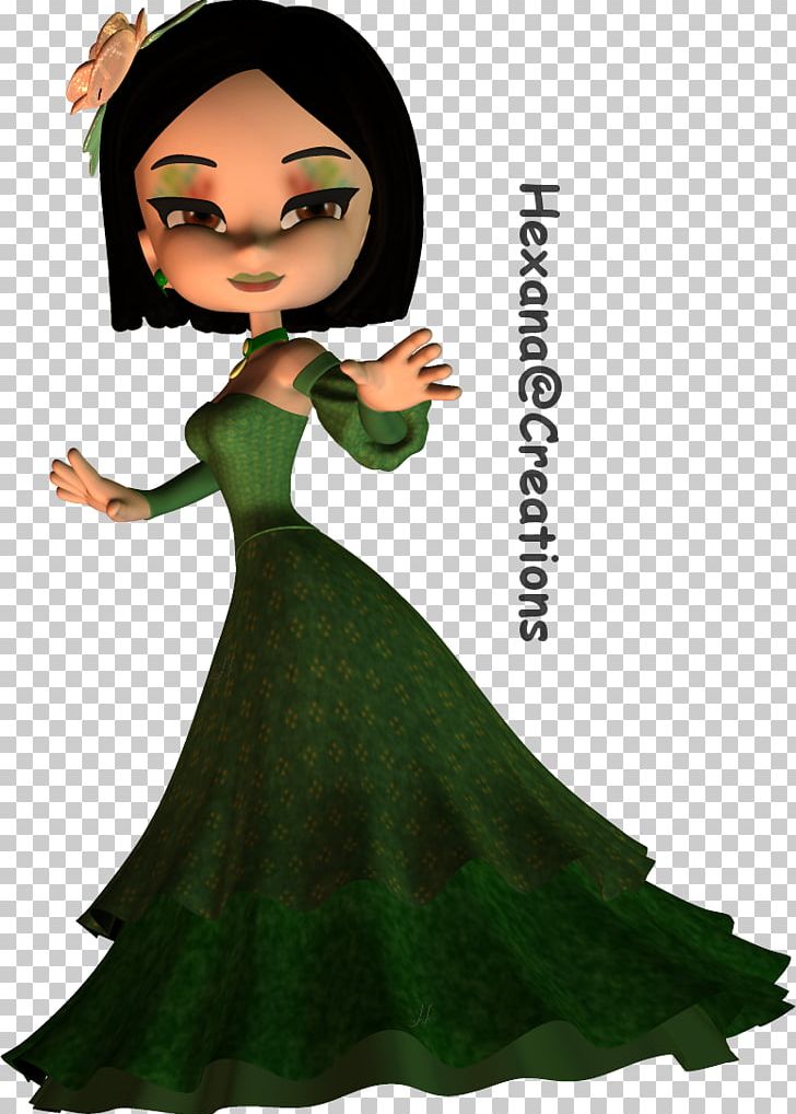 Green Gown Black Hair PNG, Clipart, Animated Cartoon, Bied, Black, Black Hair, Costume Design Free PNG Download