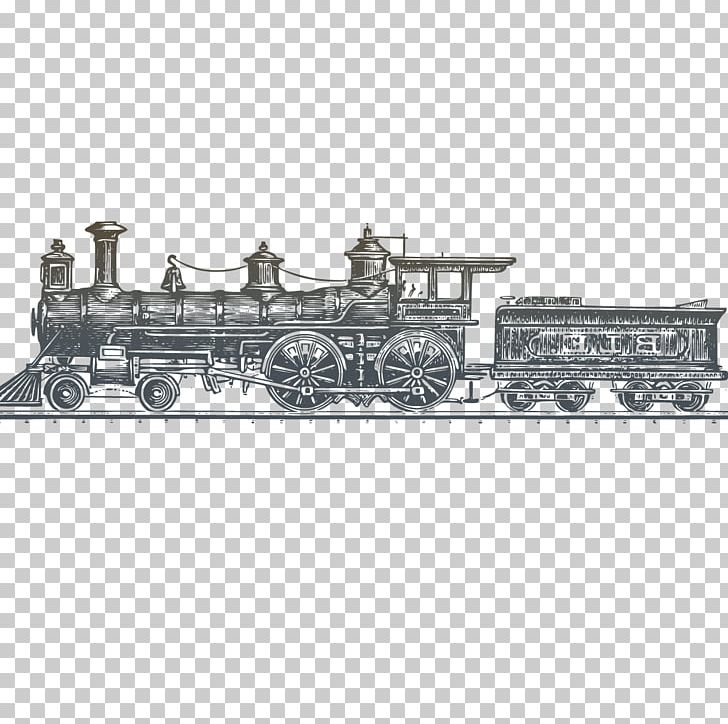 Train Rail Transport Steam Locomotive PNG, Clipart, Ancient Car, Arrow Sketch, Black And White, Border Sketch, Brand Free PNG Download