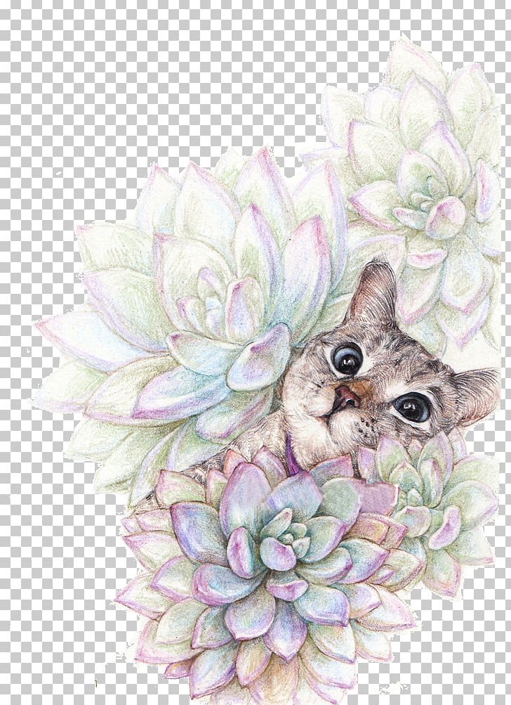 Cat Succulent Plant Watercolor Painting Colored Pencil Illustration PNG, Clipart, Animals, Art, Beautiful, Cat Ear, Cat Like Mammal Free PNG Download