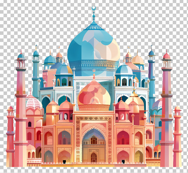 Taj Mahal - Colorful Illustration Of Taj Mahal PNG