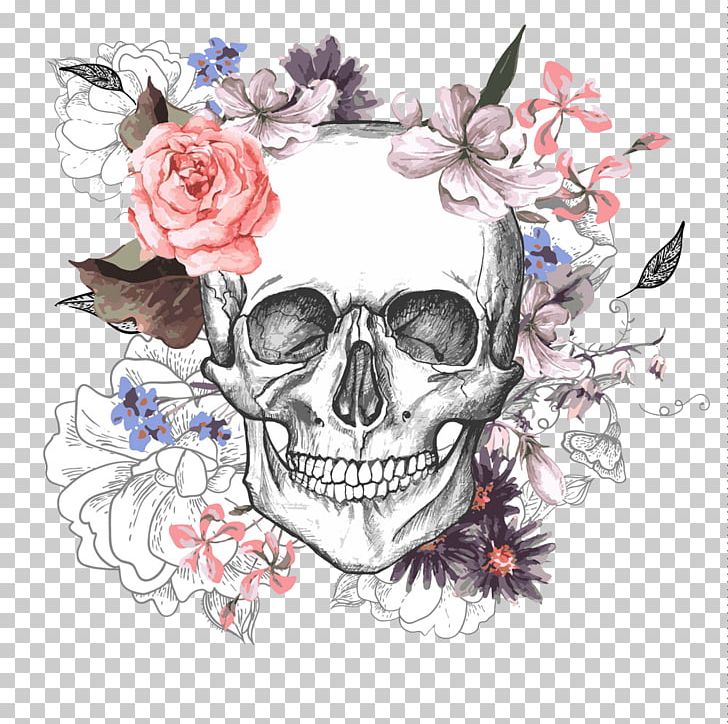 Calavera Skull Flower Day Of The Dead PNG, Clipart, Art, Bone, Decorative Patterns, Design, Flower Pattern Free PNG Download