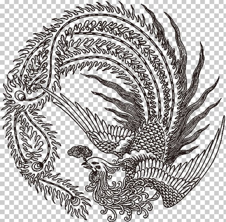 Fenghuang Phoenix Tattoo Chinese Dragon Traditional Chinese Designs PNG, Clipart, Bird, Flower, Geometric Pattern, Head, Legendary Creature Free PNG Download