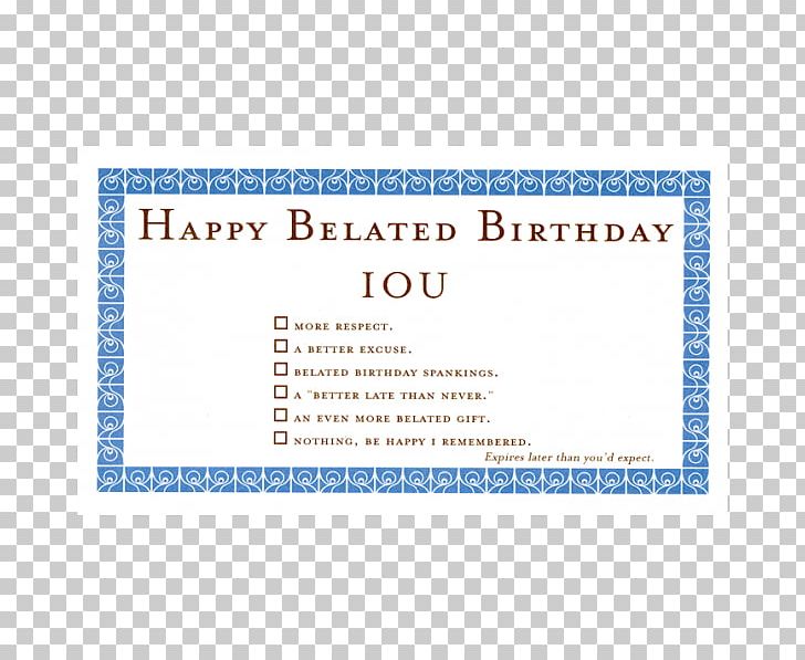 Document Greeting & Note Cards Birthday IOU PNG, Clipart, Area, Birthday, Blue, Brand, Document Free PNG Download