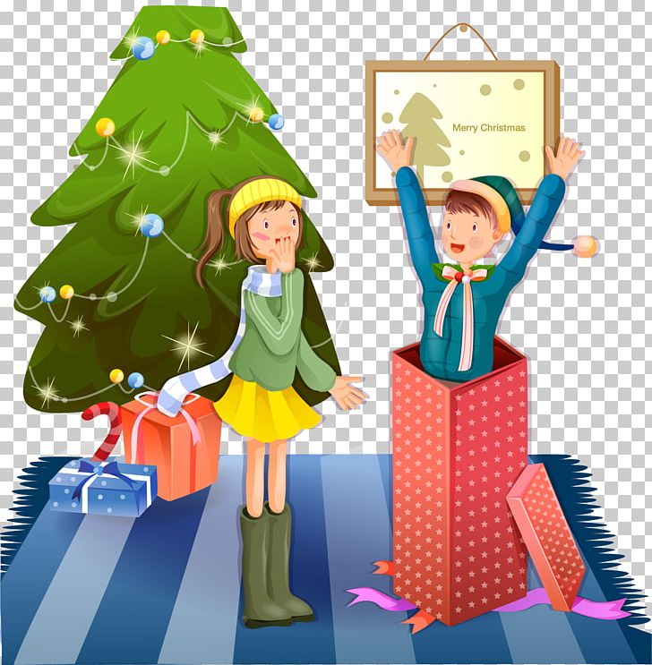 Christmas Romance Illustration PNG, Clipart, Cartoon Couple, Child, Christmas Decoration, Christmas Frame, Christmas Lights Free PNG Download
