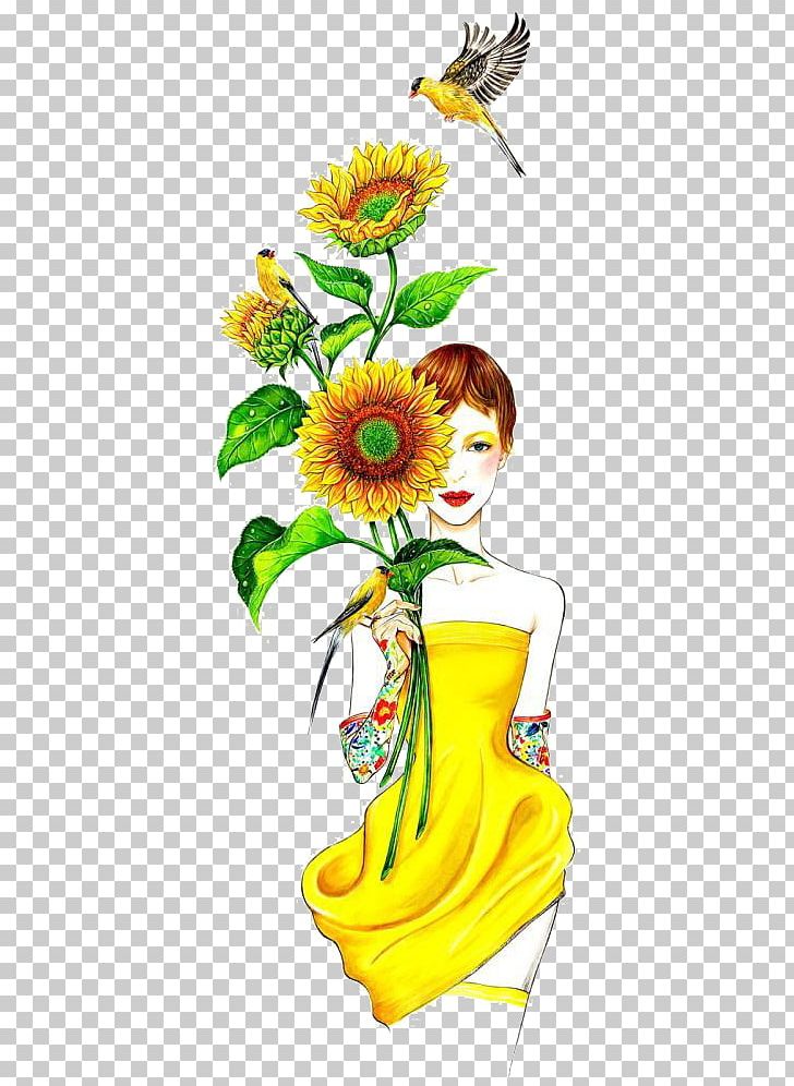 Fashion Illustration Common Sunflower Drawing Illustration PNG, Clipart, Daisy Family, Fashion, Fashion Girl, Fictional Character, Flower Free PNG Download