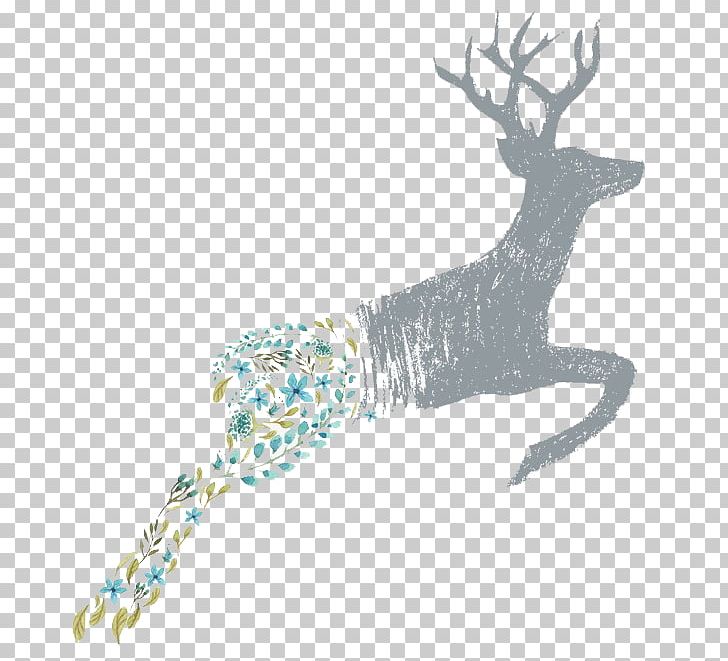 Deer Flower Floral Design PNG, Clipart, Animals, Antler, Cartoon, Christmas Deer, Decoration Free PNG Download
