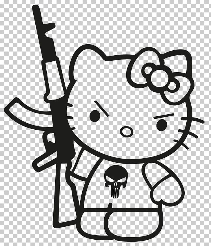Punisher Hello Kitty Sticker Decal Polyvinyl Chloride PNG, Clipart, Ak47, Artwork, Black, Black And White, Bumper Sticker Free PNG Download