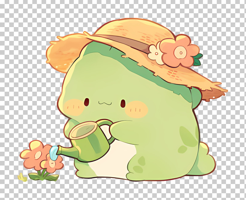 Cute Frog Watering Flower PNG