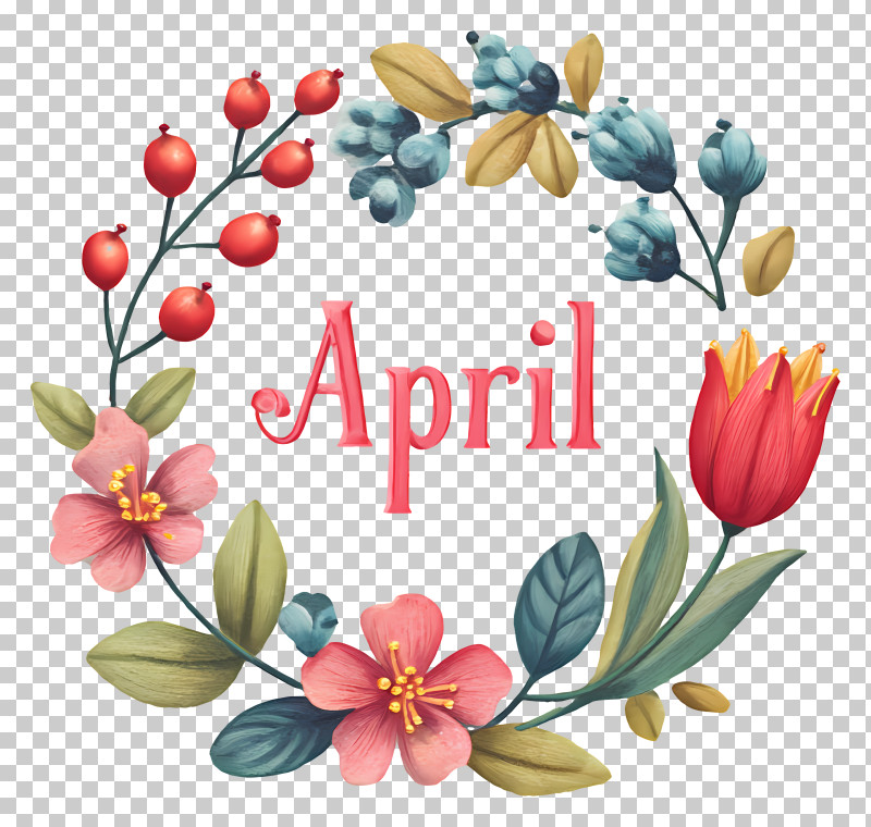 April Wreath - April Floral Spring Wreath PNG