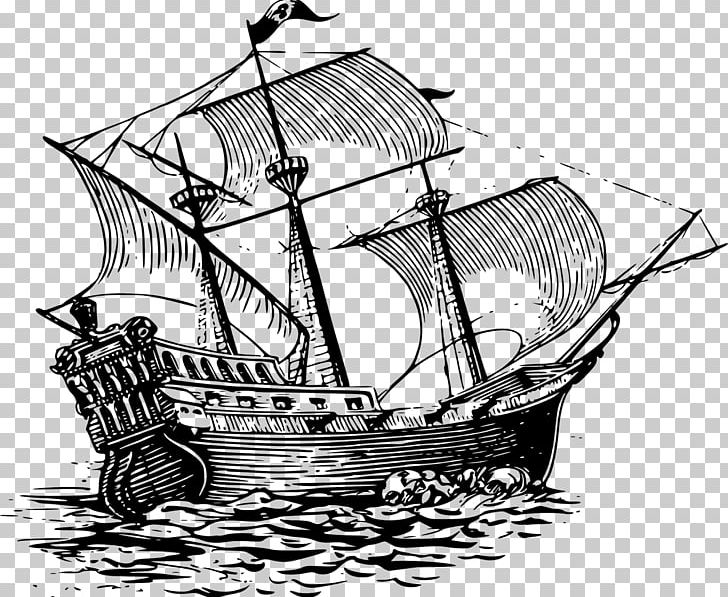 Sailing Ship Drawing PNG, Clipart, Artwork, Barque, Black And White, Boat, Bri Free PNG Download