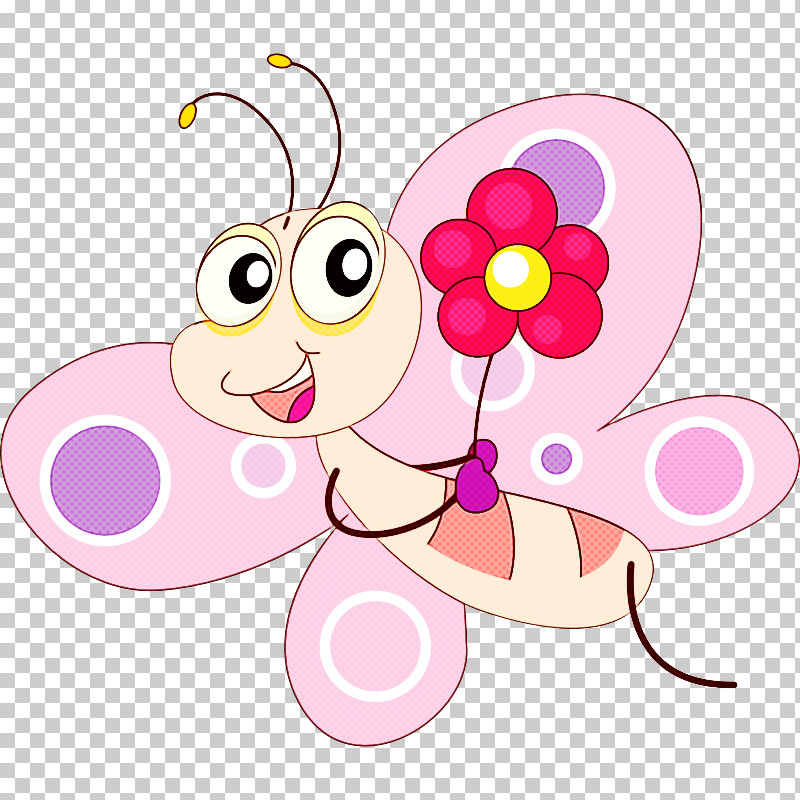 Pink Cartoon Butterfly Pollinator Sticker PNG, Clipart, Butterfly, Cartoon, Insect, Moths And Butterflies, Pink Free PNG Download