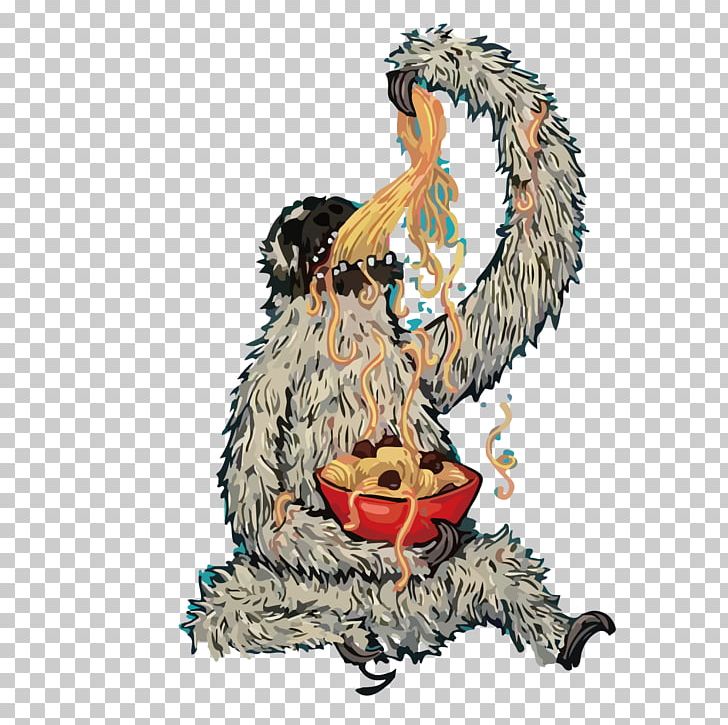 Spaghetti With Meatballs Orangutan Sloth Illustration PNG, Clipart, Animals, Art, Baby Eating, Beak, Bird Free PNG Download