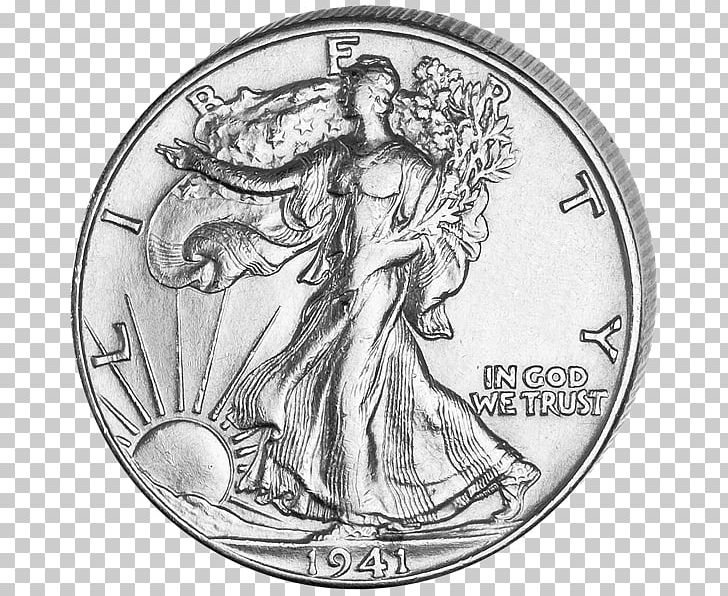 Coin Walking Liberty Half Dollar United States Mint PNG, Clipart, Art, Black And White, Cent, Character, Circle Free PNG Download