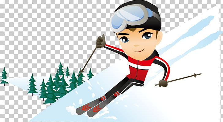 Skiing Cartoon Snow Illustration PNG, Clipart, Cartoon, Child, Comics, Creative Background, Fictional Character Free PNG Download