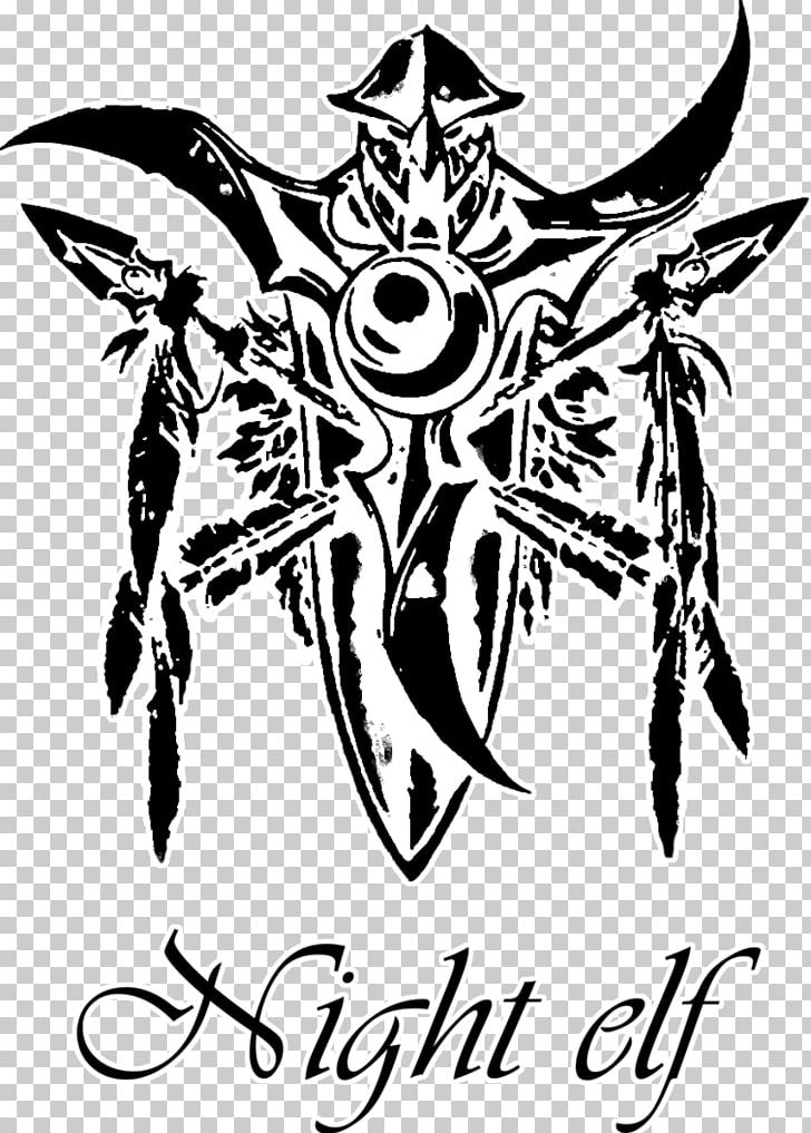 Night Elf Logo World Of Warcraft: Wrath Of The Lich King Symbol PNG, Clipart, Art, Black And White, Cartoon, Drawing, Elf Free PNG Download