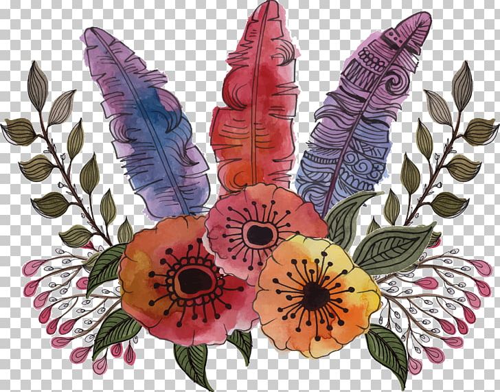 Bird Flower Feather Watercolor Painting PNG, Clipart, Animals, Butterfly, Color Splash, Encapsulated Postscript, Feather Free PNG Download