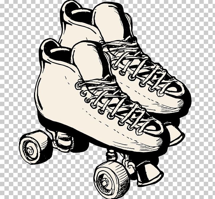 Roller Skating Roller Skates Roller Derby Ice Skating PNG, Clipart, Black And White, Drawing, Footwear, Ice Skates, Ice Skating Free PNG Download