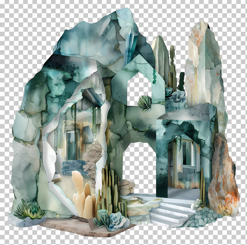 Green House - Beautiful Watercolor Cave Artwork PNG