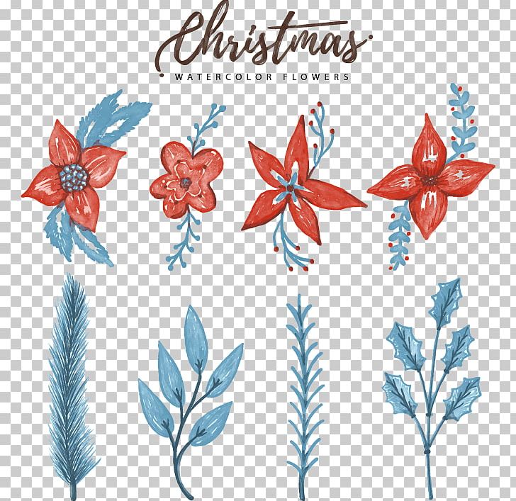 Floral Design Christmas Watercolor Painting PNG, Clipart, Artwork, Blue Leaves, Christmas Vector, Decoration Vector, Flower Free PNG Download