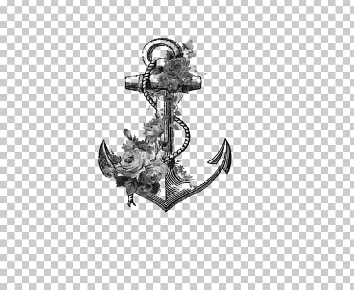 Drawing Flower Anchor Floral Design Art PNG, Clipart, Anchor, Art, Blackandgray, Black And White, Body Jewelry Free PNG Download