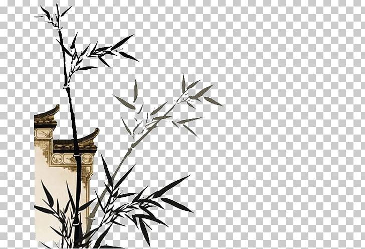 Ink Wash Painting Bamboo Wall Decal PNG, Clipart, Angle, Black White, Branch, Chinese Painting, Computer Wallpaper Free PNG Download