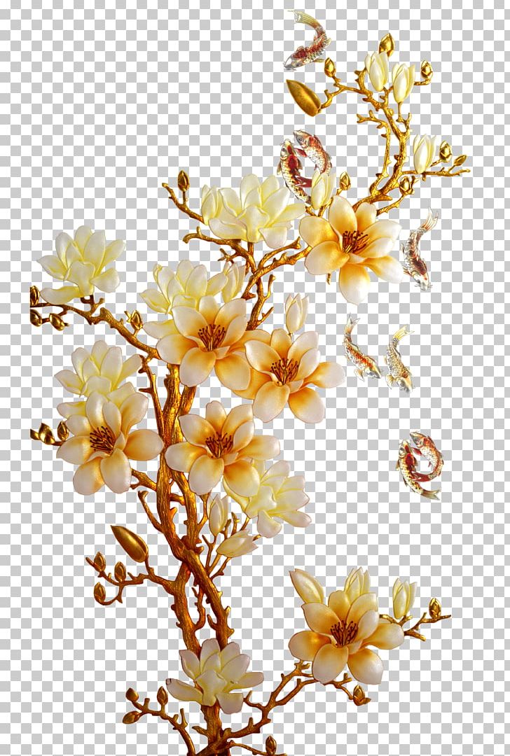 Golden Flower PNG, Clipart, Blossom, Branch, Computer Icons, Cut Flowers, Decorative Patterns Free PNG Download