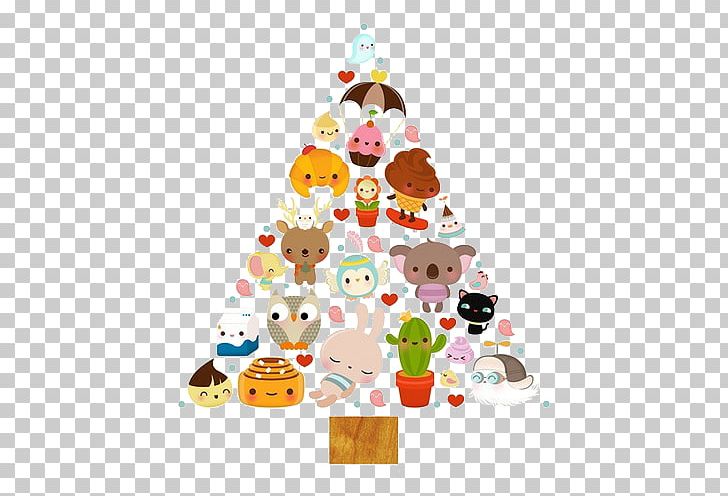 Kawaii Christmas Christmas Tree Art Illustration PNG, Clipart, Animal, Cartoon, Christmas, Christmas Decoration, Drawing Free PNG Download