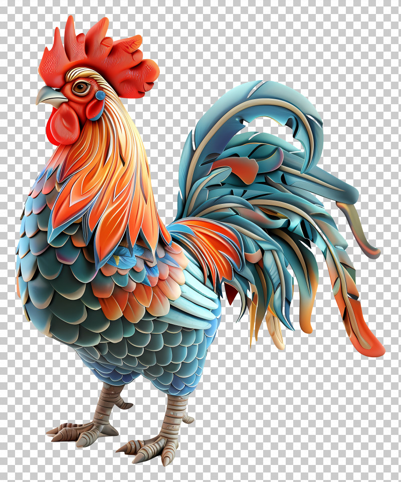 Chinese Zodiacs - Decorative Colorful Rooster Illustration PNG
