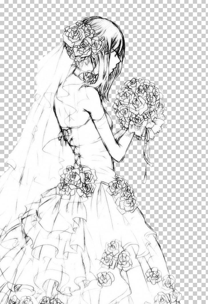 Drawing Bride Wedding Dress Sketch PNG, Clipart, Arm, Art, Artwork, Black And White, Bride Free PNG Download