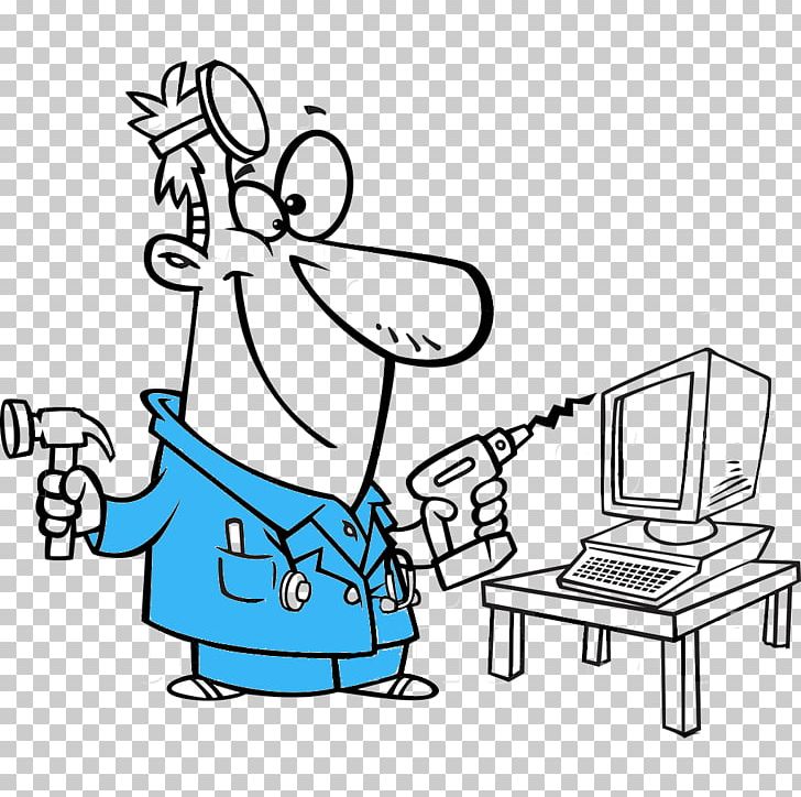 Computer Repair Technician Cartoon Drawing PNG, Clipart, Angle, Area, Art,  Artwork, Black And White Free PNG